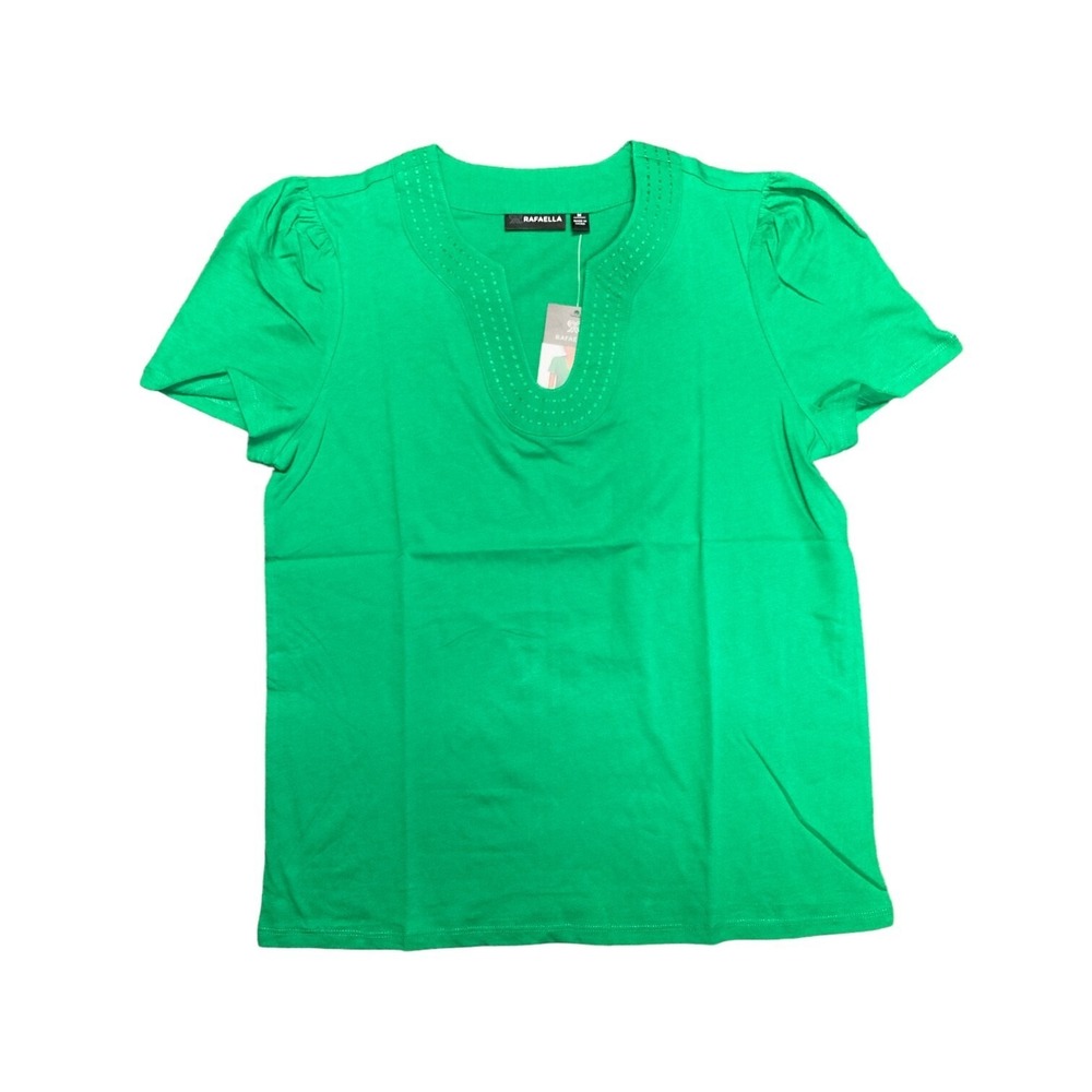 NWT Rafaella Women's‎ Cotton Jersey Short Sleeve V Neck Top Fern Green Large
